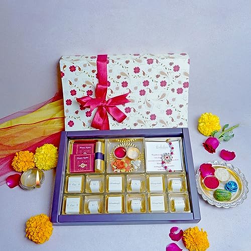 Image of Velvet Fine Chocolates Rakhi Gift Hamper with Premium Rakhi & Chocolates | Rakhi Gift Hamper for Brother | Raksha Bandhan with Assorted Chocolates