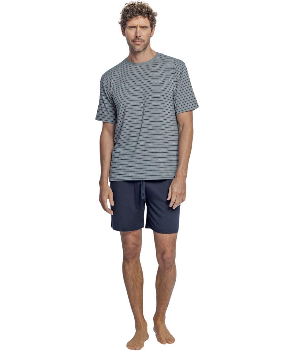 ZD ZERO DEFECTS | Pijama Corto Hombre Modal Confort | Tacto Sedoso Transpirable Ligero | Varias Tallas Disponibles – Color: Gris Rayas con Pantalón Liso