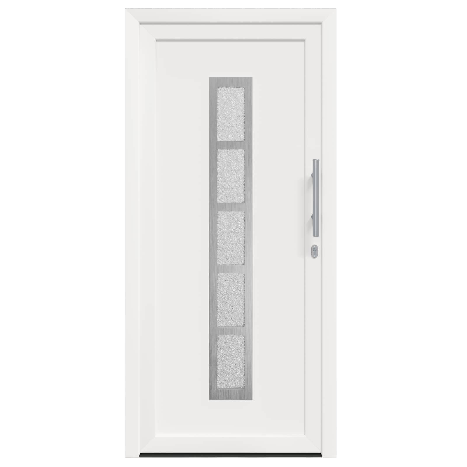 White PVC front door 108 x 208 cm for indoor and outdoor use, entrance door with glass inserts, hinges and hardware included, durable surface for home renovation and new build