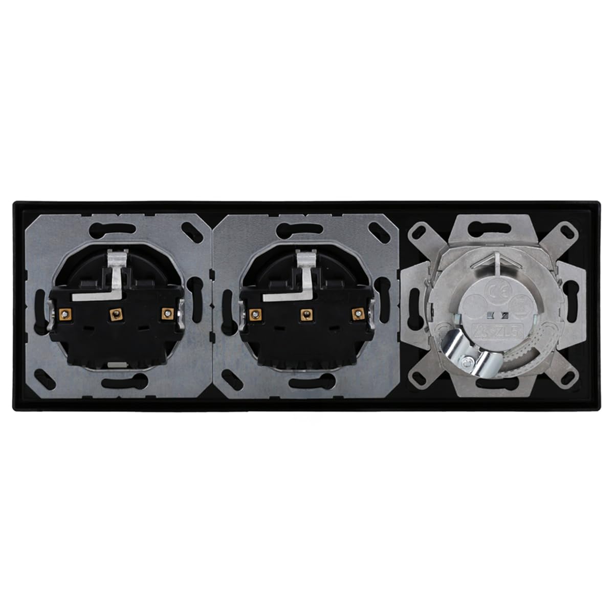 JUNG Serie LS Cat.6A Doppel-Netzwerkdose & 2 Steckdosen Schwarz | mit Cat.6A UAE-Anschlussdose, LS969-2UASW Abdeckung, 2x LS1520SW SCHUKO Steckdosen, LS983SW Rahmen 3-fach
