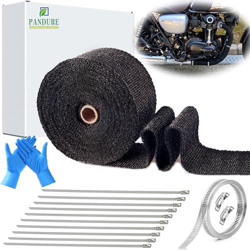Kit Isolation Moto Bande Isolation Échappement TNSLAND 5m - Thermique Moto/Voiture Avec Colliers Inox Et Gants Protection Tuyau échappement