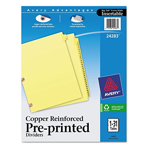 Avery Copper Reinforced Preprinted Dividers with 1-31 Tabs, 31-Tab Set (24283)
