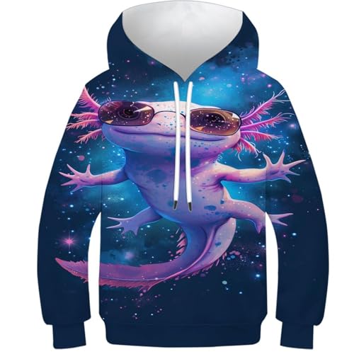Mago y dragón niños sudadera niños niñas sudaderas con capucha otoño top casual puentes niñas ropa de manga larga divertido suéter fresco, Galaxy Axolotl, 8-10 años