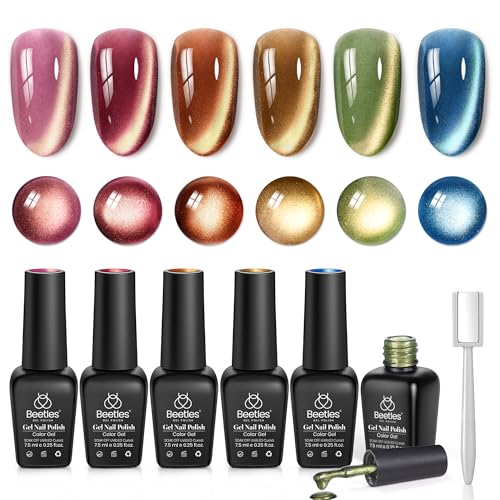 Beetles Cat Eye Gel Nail Polish Set - 6 Colors Pink Red