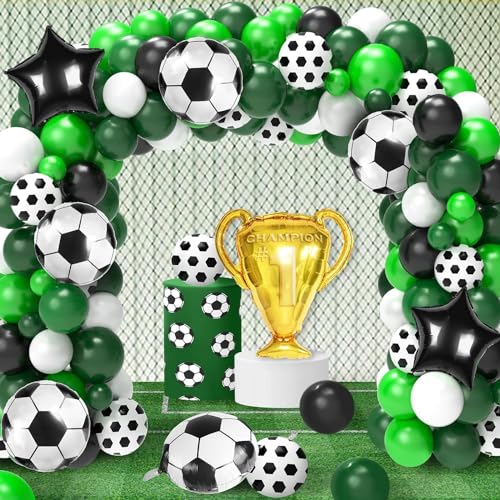 Image of Atpata Funky Football Theme Foil Balloons - 18 Inch Round Football Shape Foil Balloons for Kids Sports Themed Birthday Party Decor and Goal theme Celebrations (Football Trophy Kit)