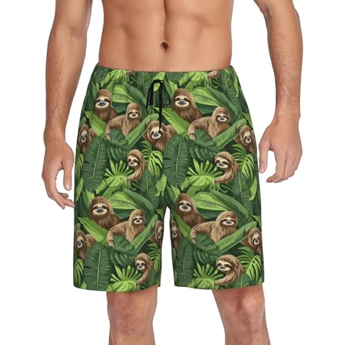Joyidec Tropical Funny Lazy Sloth Leaves Pajama Shorts for Men, Men's Pajama Shorts Sleep Lounge Wear Pjs Bottoms Short Pants with Pockets Large