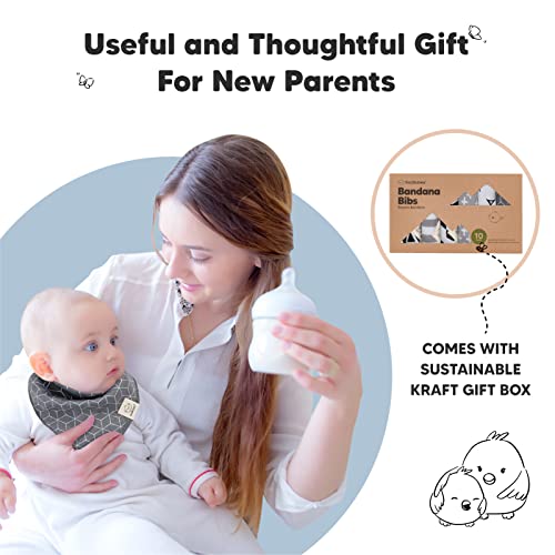 10-Pack Organic Baby Bandana Bibs - Organic Cotton Bandana Bibs For Boys, Girls - Super Absorbent Bandana Drool Bibs - Teething Bibs - Baby Bibs For Infant, Toddler (Monos) #TOP6