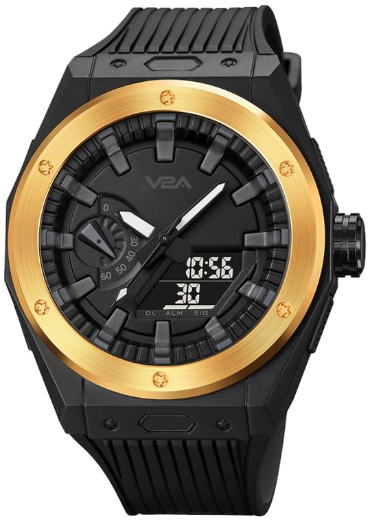 V2A Mens Watch Dual-Display Alloy Screw Bazel 50m Waterproof Watch Fashion Multifunctional Sports Watches for Men | Gift for Men (Black-Silver) (B0CW1RZ37H) Amazon Price History, Amazon Price Tracker