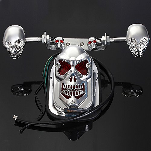 Feu arrière Skull pour moto et ATV avec clignotants intégrés et support plaque