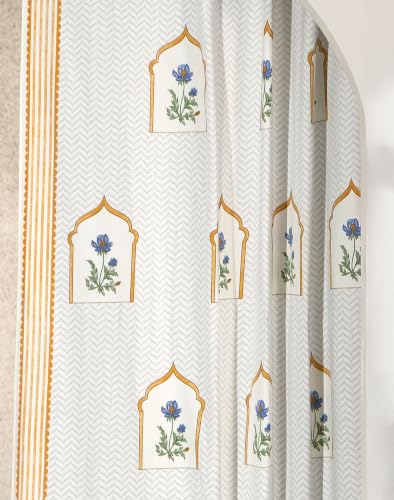 Image of Tranquebar Curtain Co. Cotton Curtains 7 Feet Long Set of 2,60-65% Room Darkening,Vilolet Mughal Print,Door Curtains 7 Feet Set of 2,Door Curtains 7 Feet Set of 2,BackTabs, Mehr (213 cm)-Set of 2