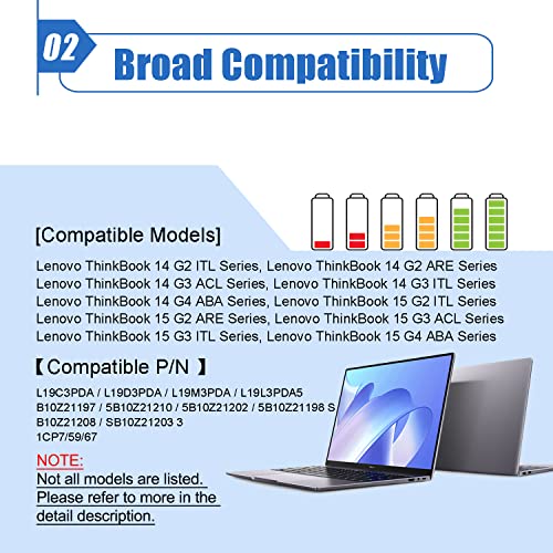 Image of L19C3PDA L19M3PDA Laptop Battery Replace for Lenovo ThinkBook 14 G2 ITL are 14 G3 ACL ITL / 14 G4 ABA / 15 G2 ITL are / 15 G3 ACL ITL / 15 G4 ABA Series L19C3PDA L19L3PDA5 11.52V 45Wh