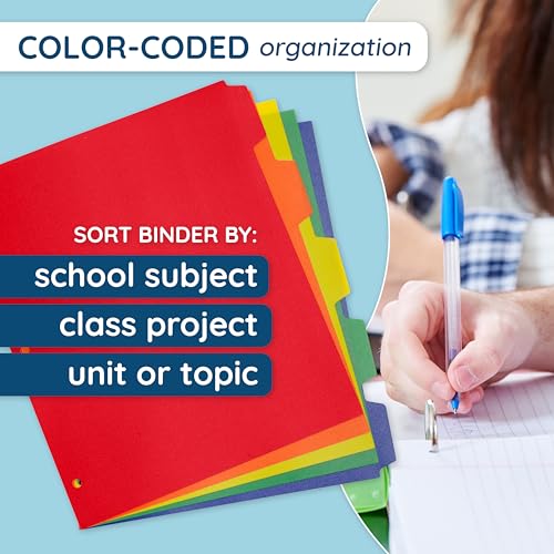 Blue Summit Supplies 5 Tab Heavy Duty Plastic Dividers for 3 Ring Binder, 15 Pack, Assorted Colors, 5 Tab Index Plastic Binder Dividers with Tabs and 3 Hole Punch, for Notebooks, Letter Size