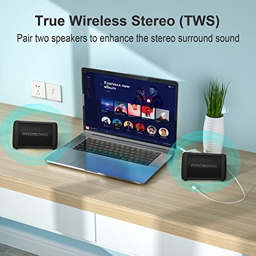Image of Prosonic BT3 Portable Wireless Bluetooth Speaker with 10W Stereo Sound & Bass Boost -Rich Sound & Intense Bass -Bluetooth 5.0 -Microphone -IPX5 - in & Outdoor Speaker (Black)