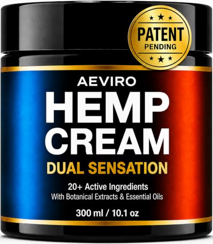 AEVIRO Hemp Cream Extra Strong 300ml - Patent Pending Dual Sensation - Massage Muscles Joints Back Knees Hips Feet Elbows Hand Neck Shoulders - Fast Absorbing | Non-Greasy | Botanical Scent