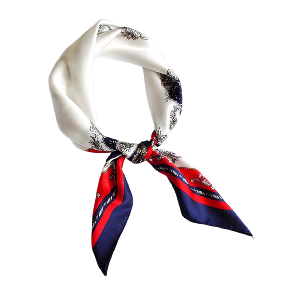 Sciarpa classica a bandana, multicolore con stampa ad anello quadrata in seta, sciarpa multifunzionale per capelli, fazzoletto da collo scaldacollo da donna Blu / Navy / Beige Taglia unica