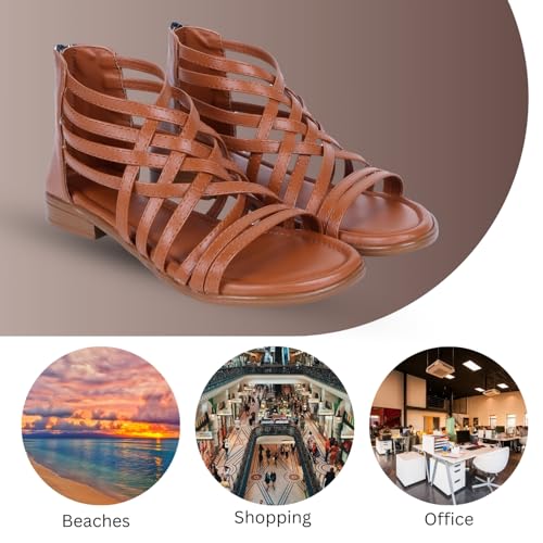 Image of TRASE Gladiator Sandals With Zip Closure Flats For Woman And Girls - Women Sandals - Stylish And Trendy Strappy Design Flat Footwear For College, Office And Beach Wear