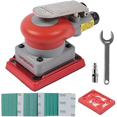 Pneumatic random orbital sander 3 x 4-inch light weight palm sander 1/8" (3 mm) diameter orbit 10000 RPM with extra backing pad 15pcs sandpaper Cover