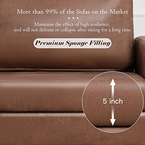 Esright 79-Inch Brown Faux Leather Sofa Couch for Living Room and Office