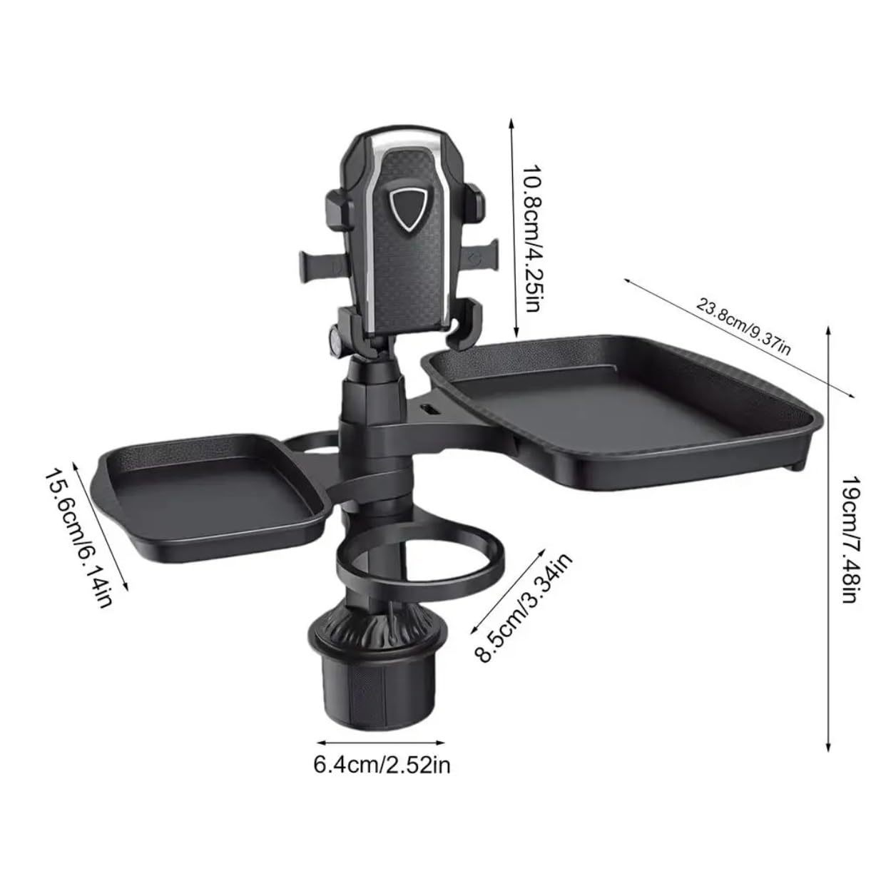 Portabicchieri per Auto Vassoio Portabicchieri Per Auto Organizzatore Per Tazze Per Auto 4 In 1 Vassoio Da Tavolo Alimenti Per Viaggio Regolabile Espansore Supporto Multifunzionale A 360 Gradi(Size A)