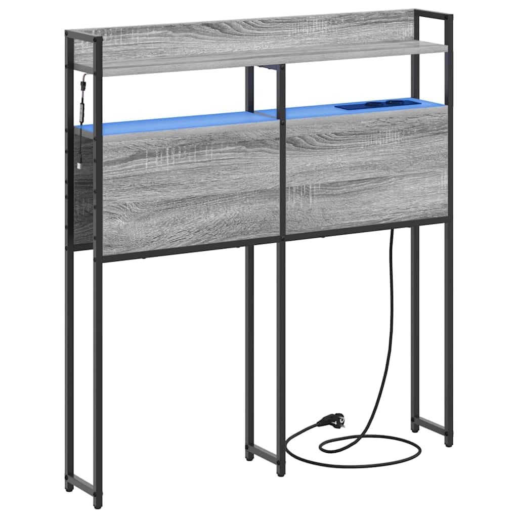 Espacio de almacenamiento cabecero cama gris Sonoma 100 cm de ancho de madera con LED y enchufe múltiple diseño moderno para jóvenes y adultos dormitorio
