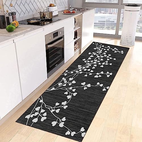 Alfombra antideslizante extra larga negra para pasillos, 40 x 100 cm, lavable a máquina, tapete de cocina, tapete antifatiga para entrada, pasillo, cocina, sala de estar