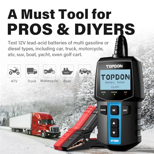 TOPDON BT100 Car Battery Tester 12V Load Tester, 100-2000 CCA Automotive Alternator Tester Digital Auto Battery Analyzer Charging Cranking System Tester for Car Truck Motorcycle ATV SUV Boat Yacht - Thumbnail 7