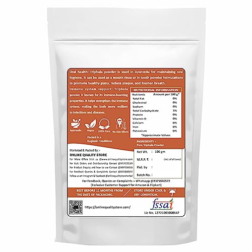 Image of Online Quality Store Triphala Powder - 100g for eating, hair and skin, churna powder of Amla , Behada , Harada