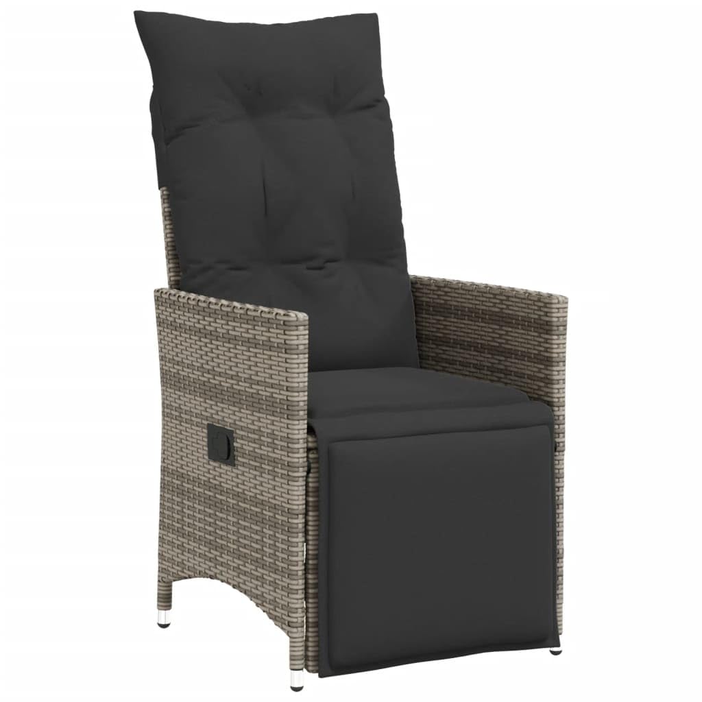 Poltrona da giardino regolabile con cuscino, 2 pezzi, grigio polyrattan, in rattan sintetico, per esterni, con schienale e poggiapiedi regolabili, rivestimenti lavabili rimovibili,