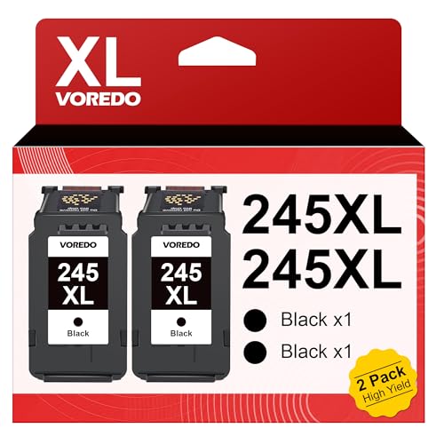Image of 245XL Ink Cartridge High Yield Ink for Canon 245XL Black Ink PG-245 Work with Canon MG2522 Printer Ink Cartridges Pixma MX490 MX492 TS3100 TS3122 TS3300 TS3322 TR4500 TR4520 TR4522 Printer (2 Black)