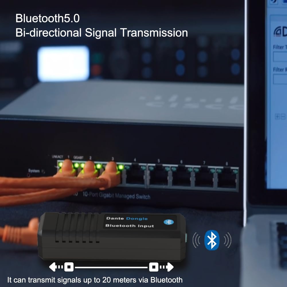 Xnyahitog Dante AVIO Bluetooth5.0 IO Adapter, Bluetooth 2X1, 48/24bit, PoE Powered, Dante Controlled, Plug and Play