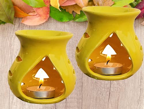 Image of Pure Source India Ceramic Clay Oil Burner Aroma Diffuser (Yellow) -Set of 2