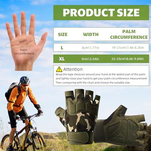 Image of Proberos Riding Gloves for Bikers Men & Women, Anti-Slip Adjustable Wrist Support Gloves, Breathable Fingerless Cycling, for Motorcycle, Gym, Weightlifting, Outdoor Sports, Camouflage (XL)