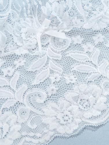 Image of Lilosy Sexy Sheer Floral Lace Pajamas Lingerie Set High Waist Sleepwear Bra and Panty 2 Piece Nightwear