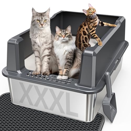 Extra Large XXL Stainless Steel Cat Litter Box with Lid, 26" L x 18" W x 12" H Metal Litter Box with Hight Sides for Big Cats & Multiple Cats, Never Absorbs Odors, Anti-Urine Leakage, Easy Cleaning - image 8