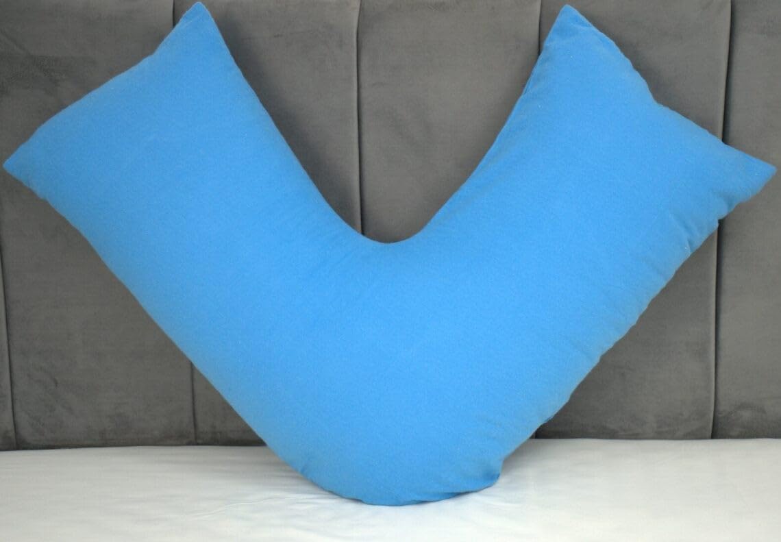 ARLINENS V Shaped Pillowcase 100% Brushed Cotton Flannel/Thermal V Case Warm Cosy orthopaedic Back Neck & Pregnancy V Pillowcase cover only Standard Size 74 x 34cm (Lt Blue)