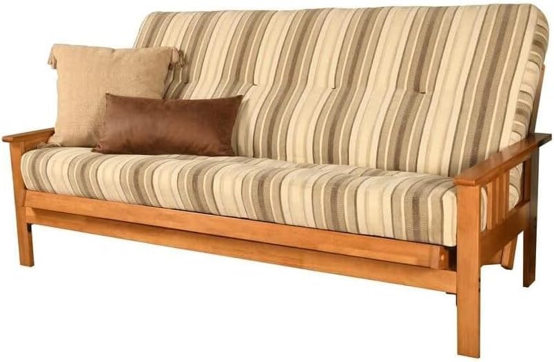 Maykoosh Futon Frame Set with Mattress - Butternut Finish Foldable Sofa Bed - Living Room Furniture Design