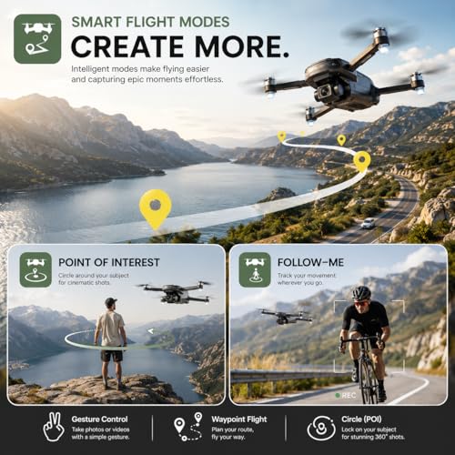 Image of HS175D and Dual Battery Charger Bundle, Foldable FPV Drone for Adults Beginners with Auto Return, Follow Me, Brushless Motors, 2 Batteries and Carrying Case