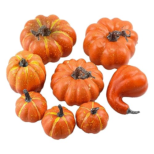 KAREN66 Künstliches Kürbissse Set, 8 Stück Kürbis Herbstdeko Zierkürbis Mini Orange Deko-Kürbisse Herbst Dekoration Herbstdekorationen Halloween Thanksgiving