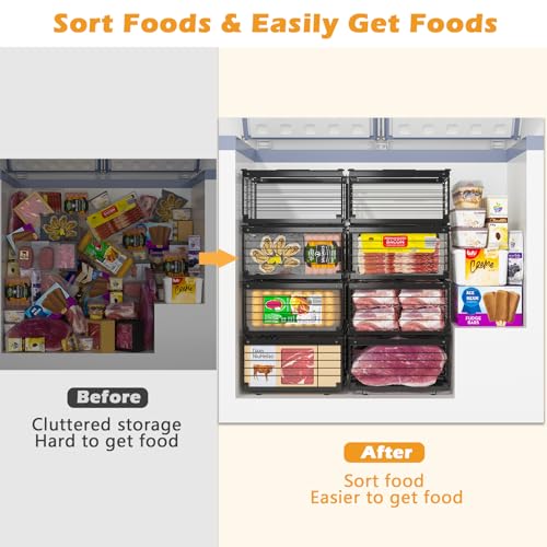 NADAMOO Freezer Organizer Bins, 2 Packs Large Expandable Stackable Chest Freezer Containers with Handle, Metal Adjustabl - Additional View