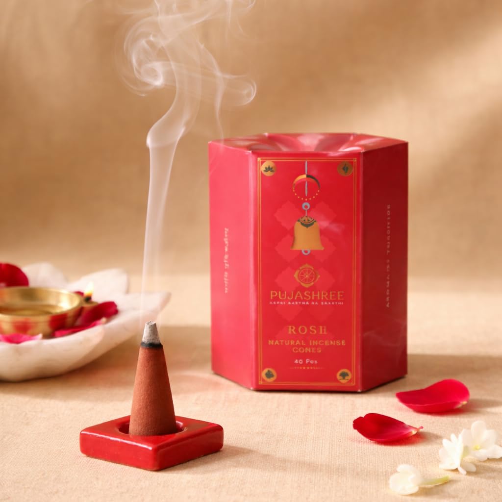 Pujashree 100% Pure & Natural Dry Dhoop Cones for Pooja - 40 Cones (Each 2 Inches Long) Dhoop Cone | Floral Incense Stick Home Freshness Incense Sticks Cones (Rose)