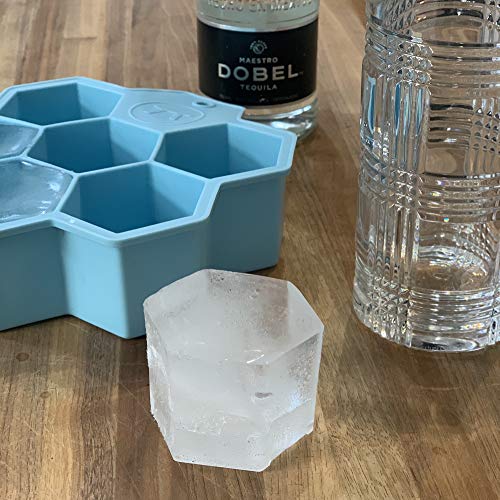 Image of Outset 76634 Large Hexagon Silicone Ice Cube Tray, 7-Cell, Blue