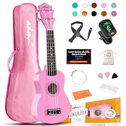 ADM Ukulele for Beginners Hawaiian Wood Ukelele Kit for Kids Adult Student Starter Professional Ukalelee Pack Bundle with Free Lessons Gig Bag Strap Nylon String Tuner (Pink, 21 Inch) - Les Beatles, Paul McCartney, John Lennon, RIngo Starr, George Harrison