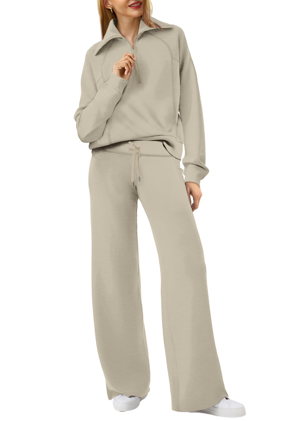 XIEERDUO Lounge Sets For Women 2025 Half Zip Sweatshirt And Wide Leg Sweatpant 2 Piece Outfits Sweatsuit Tracksuit