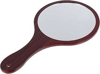 balacoo 1Pc Wooden Handle Vanity Mirror Hand Mirror Wood Single Side Cosmetic Mirror Portable Makeup Round Mirror Vintage Vanity Simple Mirror Handle Mirror Miss Handheld Silver Mirror