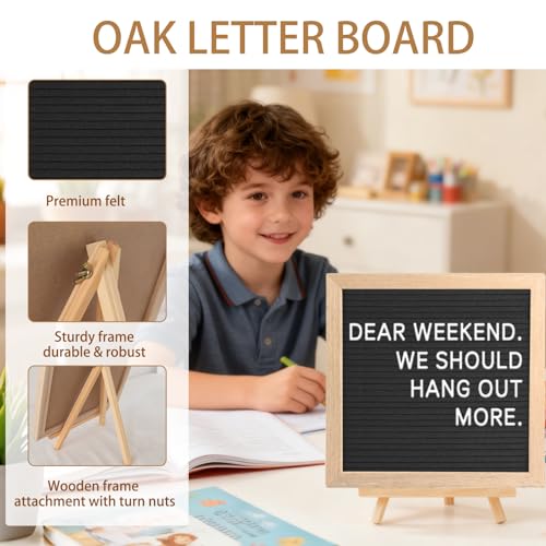 Tbintul Filz Brief Board, 25x25cm Holz Letter Board mit 340 Buchstaben Staffelei und Beutel für Memoboard Hängen in der Familie Küche Büro Hochzeit (Schwarz)
