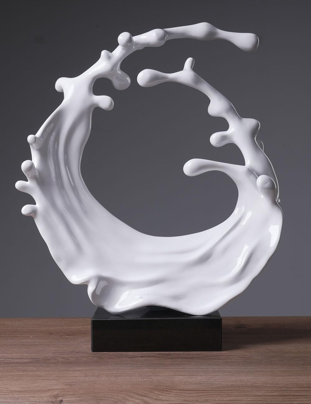 Abstrakte Meereswelle Skulptur Deko Moderne Kunst Figur Wohn Arts Geschenk für Wohnzimmer Schlafzimmer Esszimmer Resin Weiß 42cm
