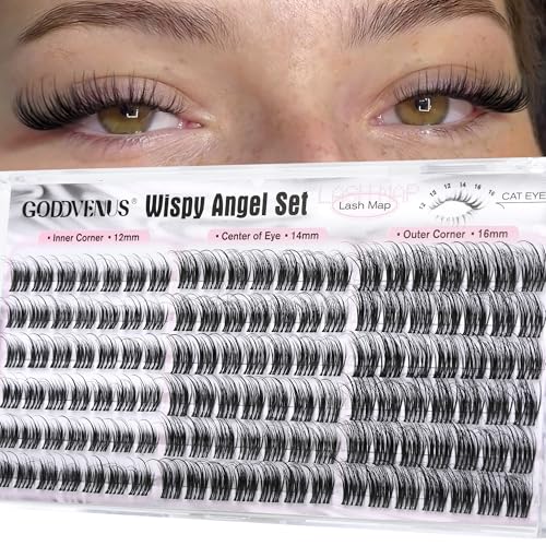 Image of Wispy Natural Lash Clusters 12-14-16mm CC Curl DIY Cluster Eyelash Extensions for Clean Makeup, Individual False Eyelashes Cat Eye Lash Clusters