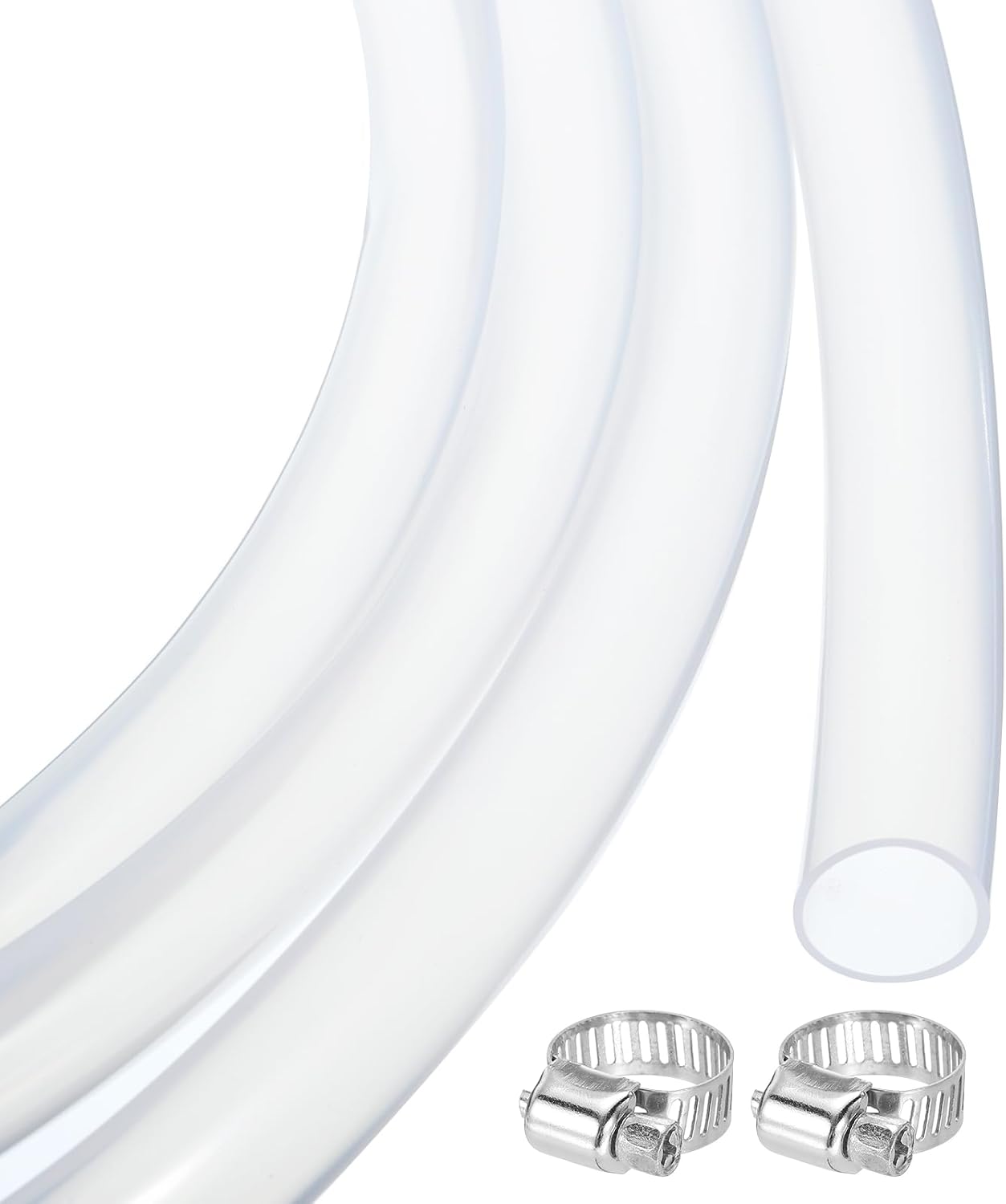 MECCANIXITY 3.3ft Clear Silicone Rubber Tubing 1/2 ID 5/8 OD Plastic Tube Flexible Air Hose for Brewing, Wine Making, Pump Siphon, 12mm x 16mm, with 2pcs Clamps