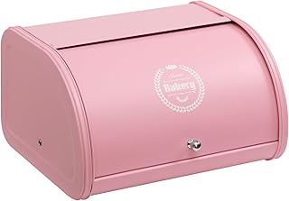 HollyHOME Panera con cuerpo de acero inoxidable, contenedores de pan de metal para cocina, recipientes de almacenamiento de pan con tapa enrollable de fácil almacenamiento, color rosa