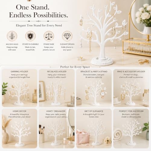 Image of morel JEWEL TREE PLASTIC EARRING ORGANIZERS - EARRING HOLDER WITH 29 HOLES FOR STUDS, EARRING,HANGING EARRINGS, DISPLAY STORAGE STAND - WHITE WITH PLASTIC BASE.(PACK OF 2)